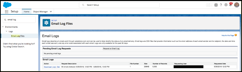 Requesting Salesforce Email Logs.