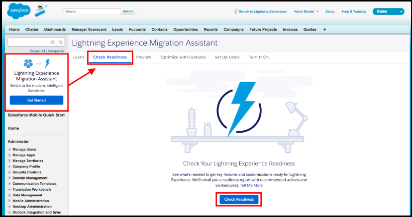 Running the Salesforce Lightning Readiness Report.