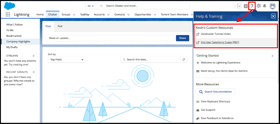 Custom resources in Salesforce Help & Training