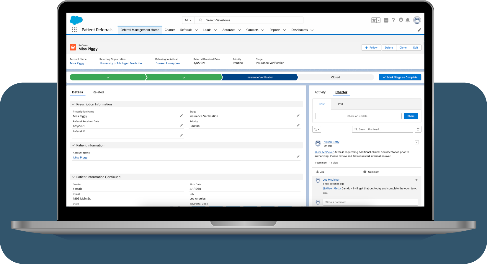 salesforce referral management screen example